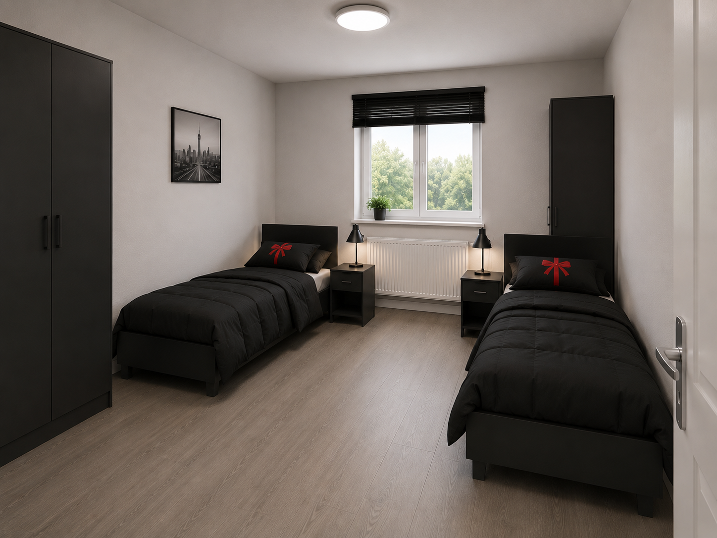 Modern eingerichtetes 2-Bett-Zimmer bei Base208 Ziethen
